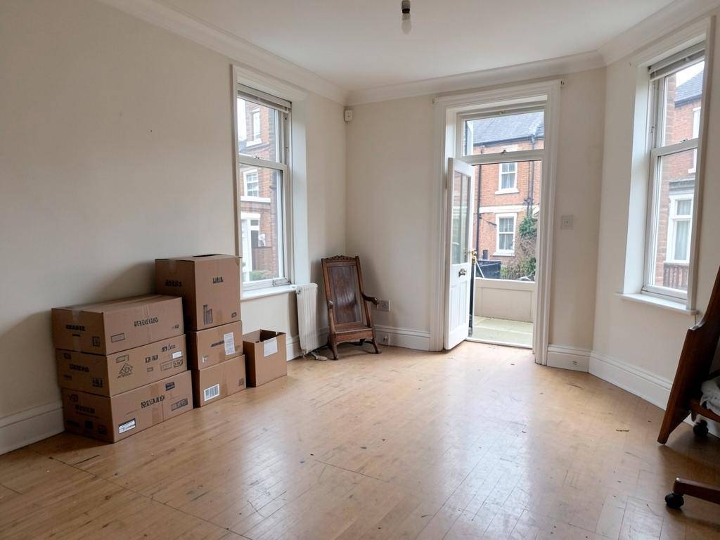 Boxes and household items ready to be cleared from a room